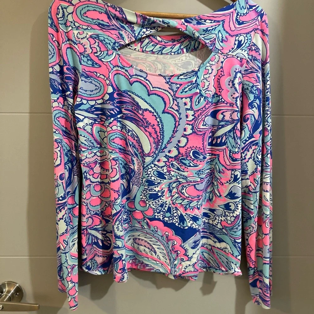 Lilly Pulitzer Pink and Blue Paisley Long Sleeve Top - Picture 2 of 2